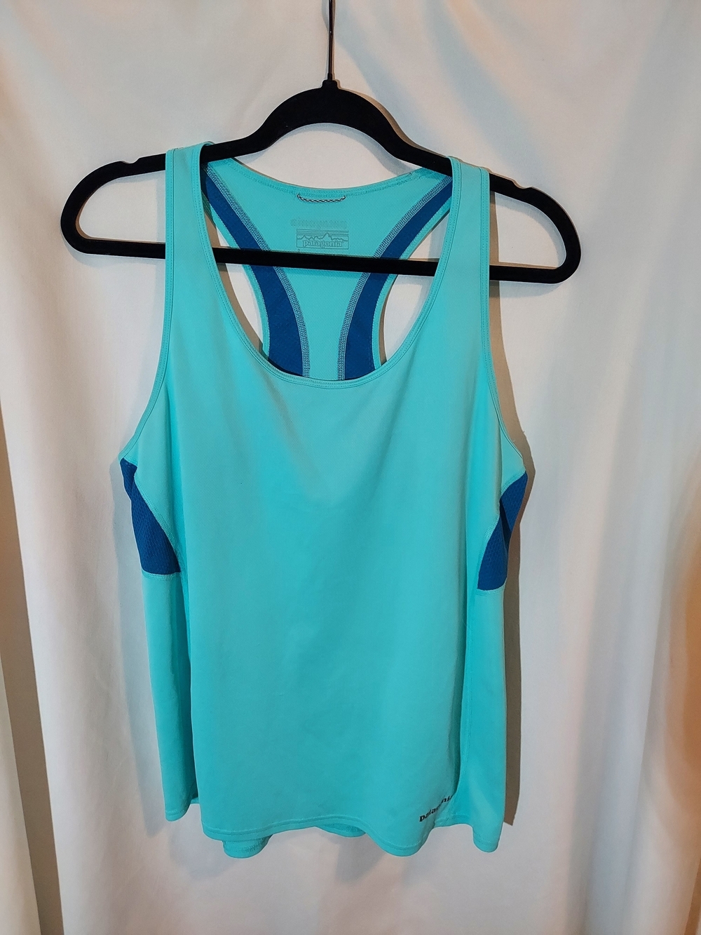 Patagonia Fore Runner Racerback Tank Top Blue Turquoise Mesh Running Athletic L